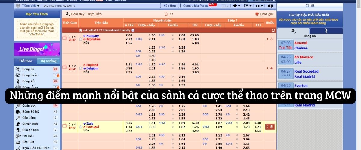 Những điểm mạnh nổi bật của sảnh cá cược thể thao MCW