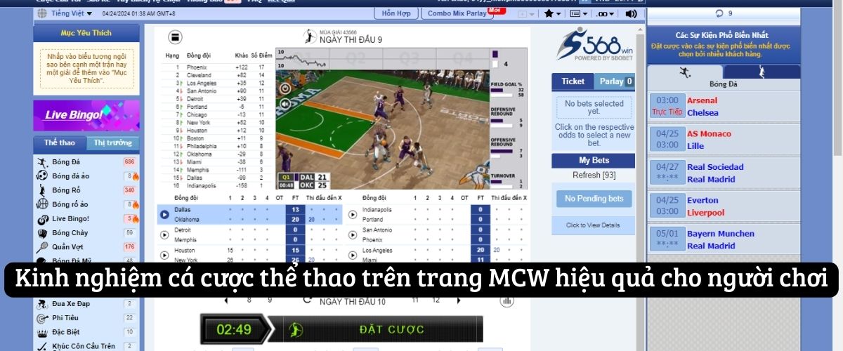 Kinh nghiệm cá cược thể thao MCW hiệu quả cho người chơi