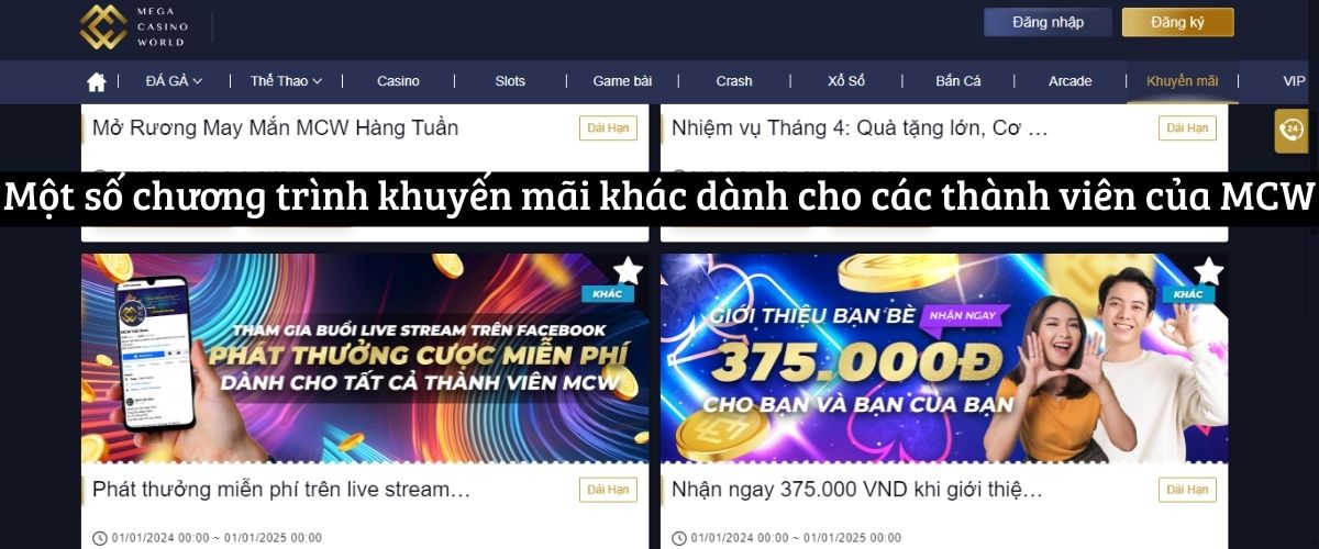Một số chương trình khuyến mãi khác dành cho các thành viên của MCW