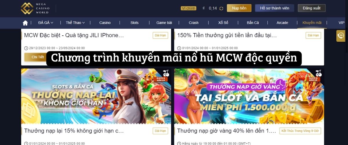Chương trình khuyến mãi nổ hũ MCW độc quyền