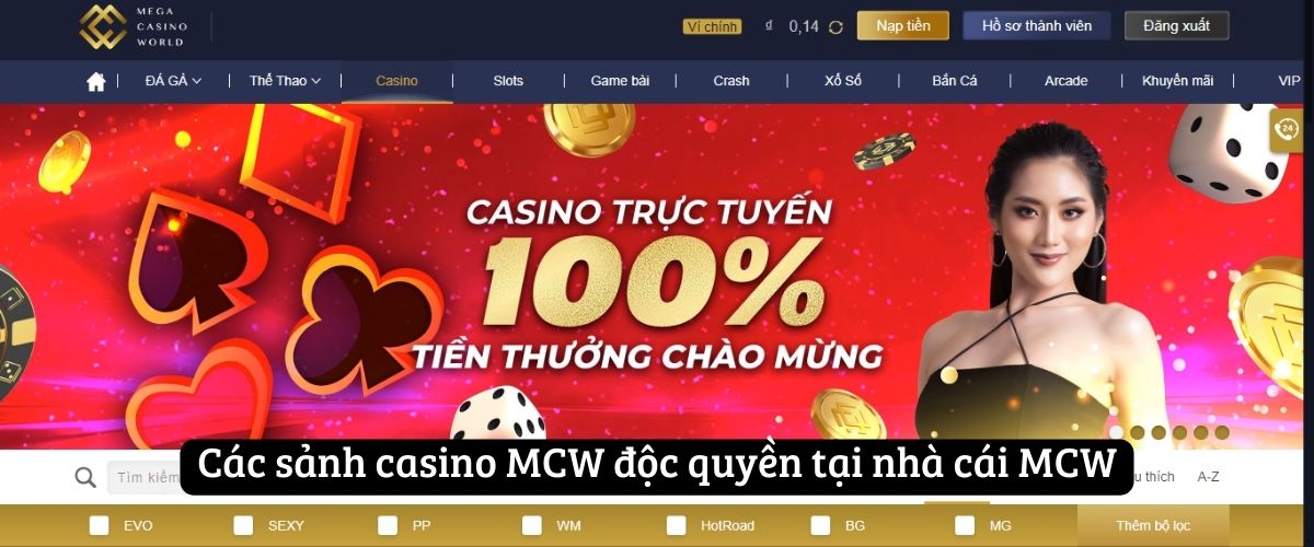 Các sảnh casino MCW độc quyền tại nhà cái MCW